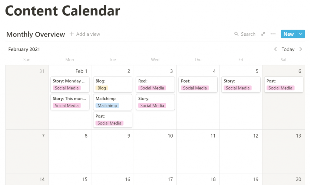 Digital Content Calender Layout - Notion