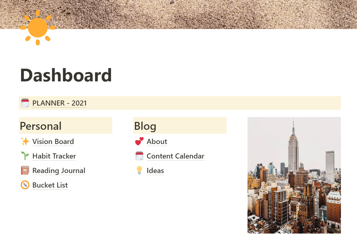 My Notion Set-Up - Dashboard - Personal & Blog - Productivity Tool