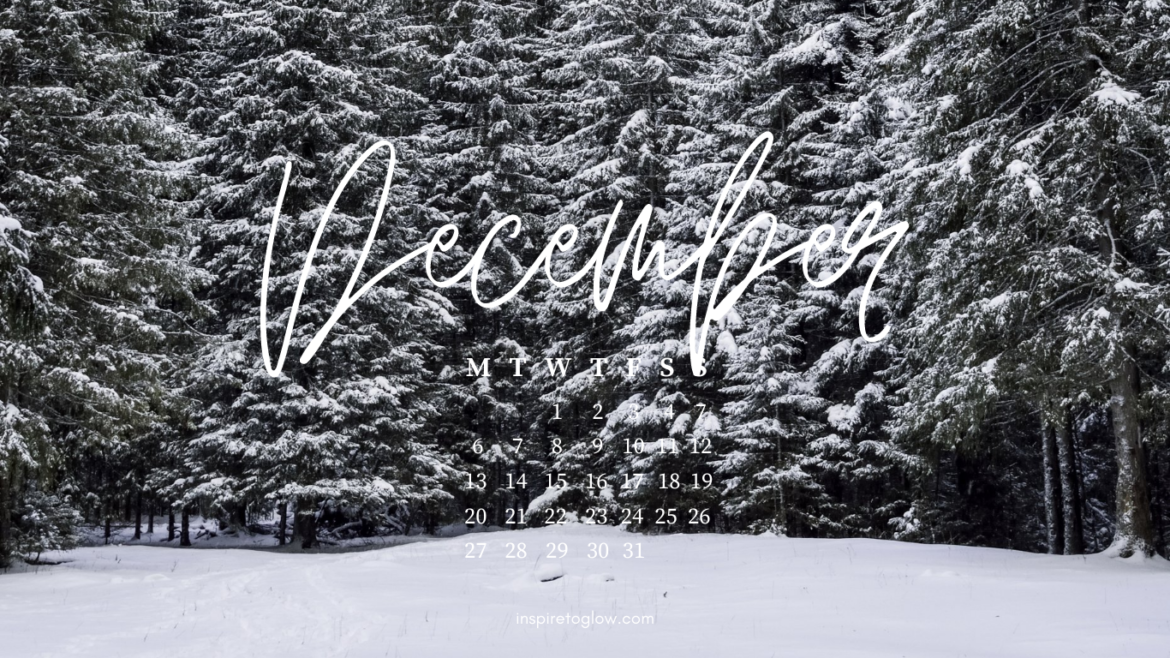 December 2021 Tech Background - Calendar Monday Start - White Snow Forest