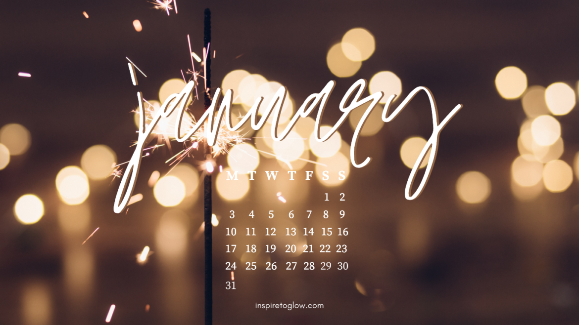 January 2022 Tech Background 1 - Calendar Monday Start - Firework Sparkle - New Year