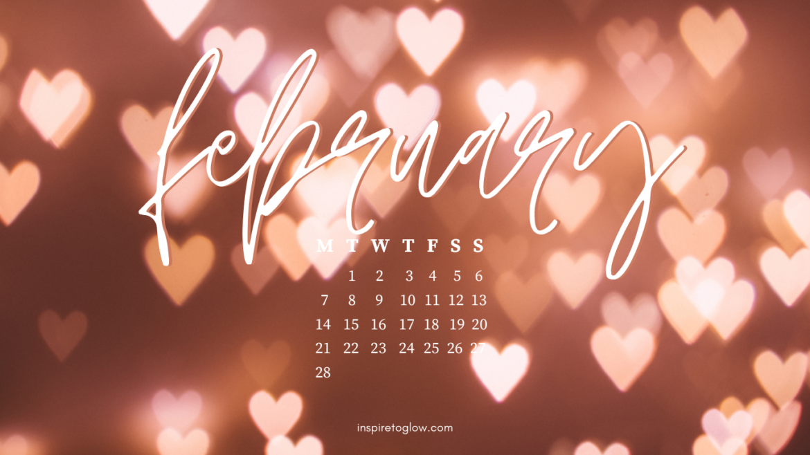 February 2022 Tech Background - Valentine's Day - Pink Hearts - Calendar Monday start