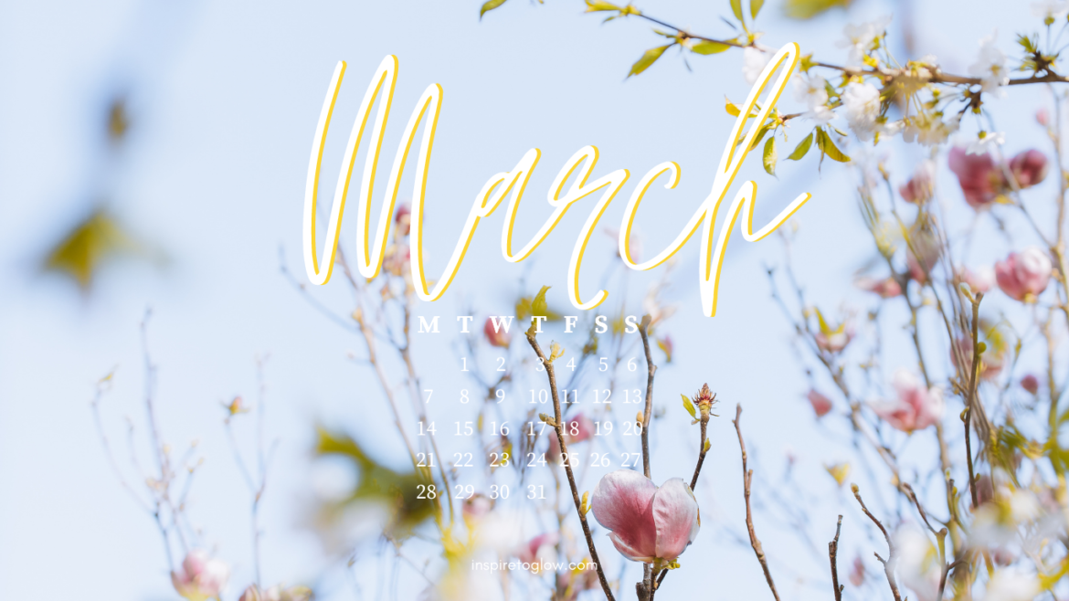 March 2022 Tech Background - Spring Wallpaper - Nature Flowers Photography Blue Sky