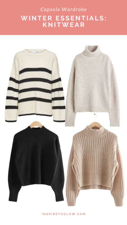 Build a Capsule Wardrobe You'll love - Part 2: Winter 2022 2023 Essentials - Knitwear Jumper Sweater Turtle or Mock Neck in neutral colors or striped - Fashion Guide Inspiration
