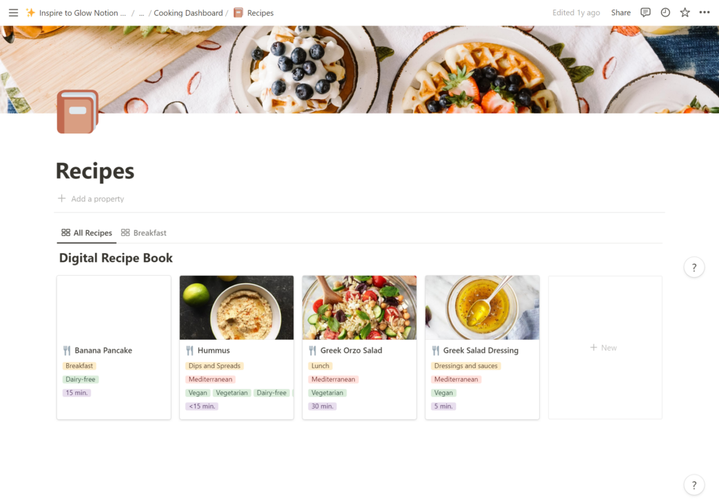 Inspire to Glow Notion Template - How I use notion to organize my cooking  - Cooking Journal - Digital Recipe Book 
