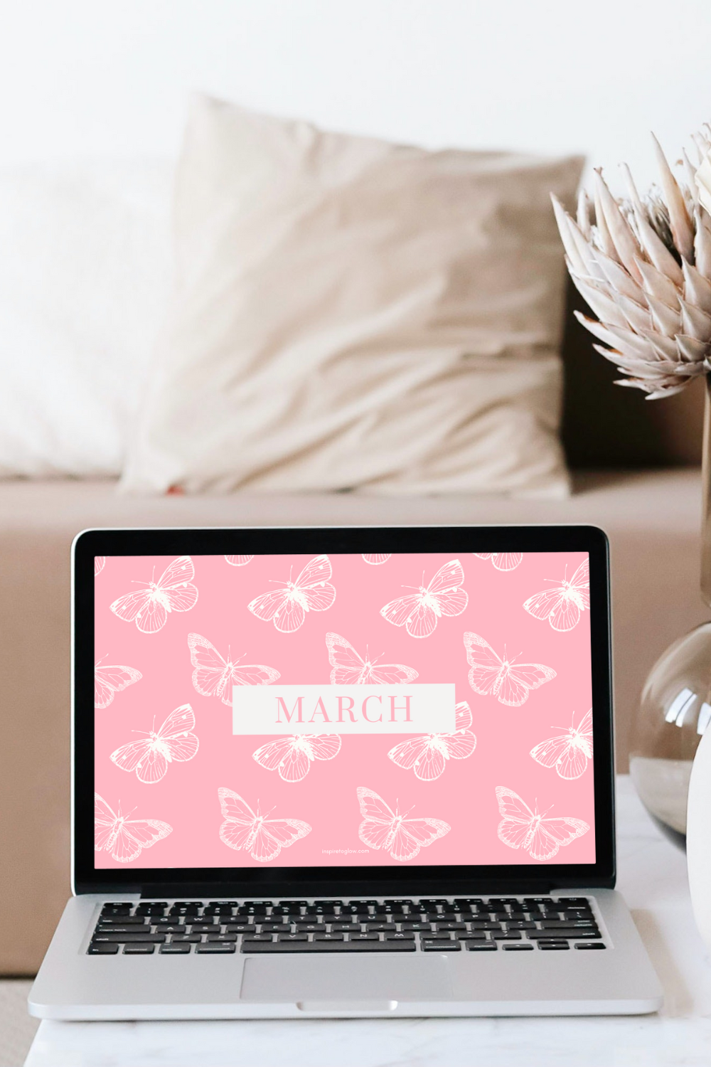 Inspire to Glow - Pretty March 2023 Tech Backgrounds - blog Post Header