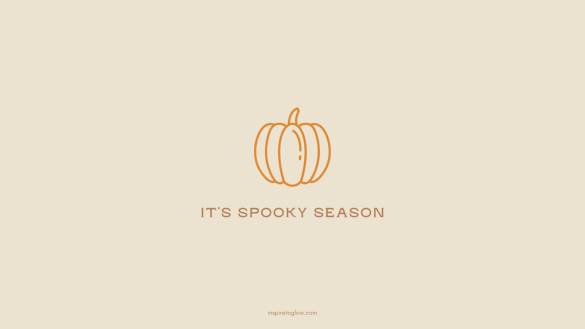 Inspire to Glow October 2023 Tech Background - Fall Autumn Halloween Spooky Vibes - Pumpking design with quote - it's spooky season